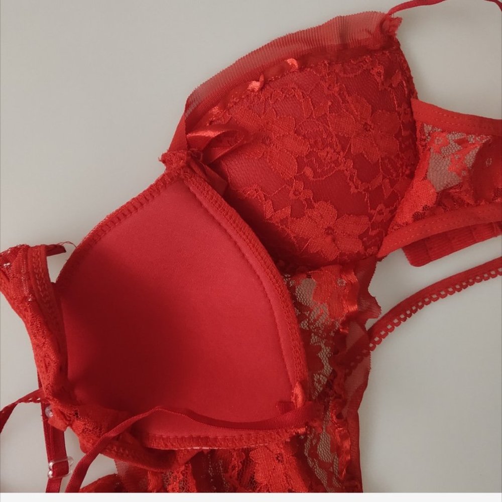 Women's Red Lingerie Lace One piece Bodysuit Babydoll Night dress, Sz US 6-8 - Picture 3 of 8